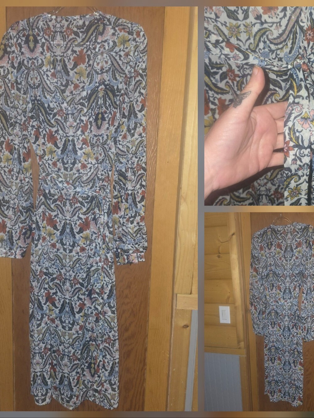 Shein new no tags XL tie front wrap boho paisley print maxi long-sleeved dress